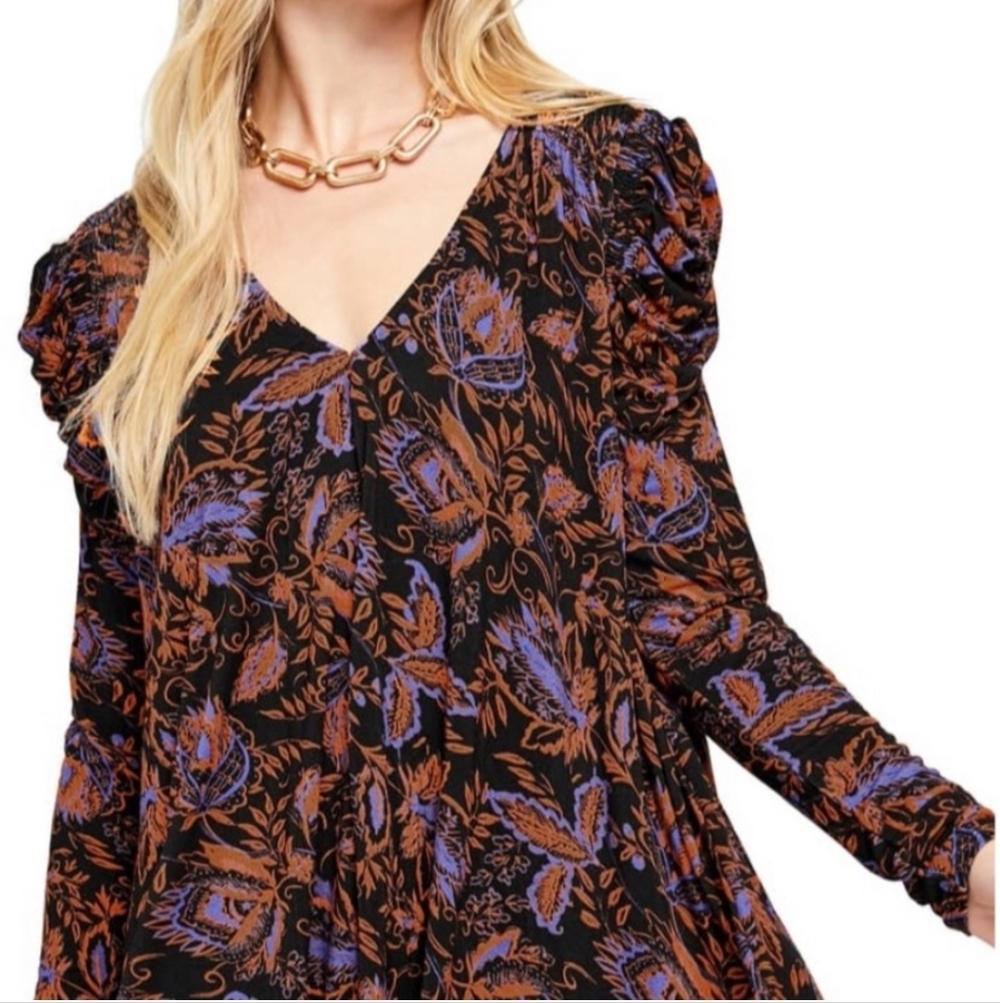 Free People Hey Lover Floral Print Puff Sleeve Tunic/Dress
